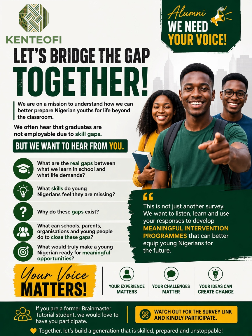 Kenteofi research flyer inviting alumni to share their voice about closing skill gaps